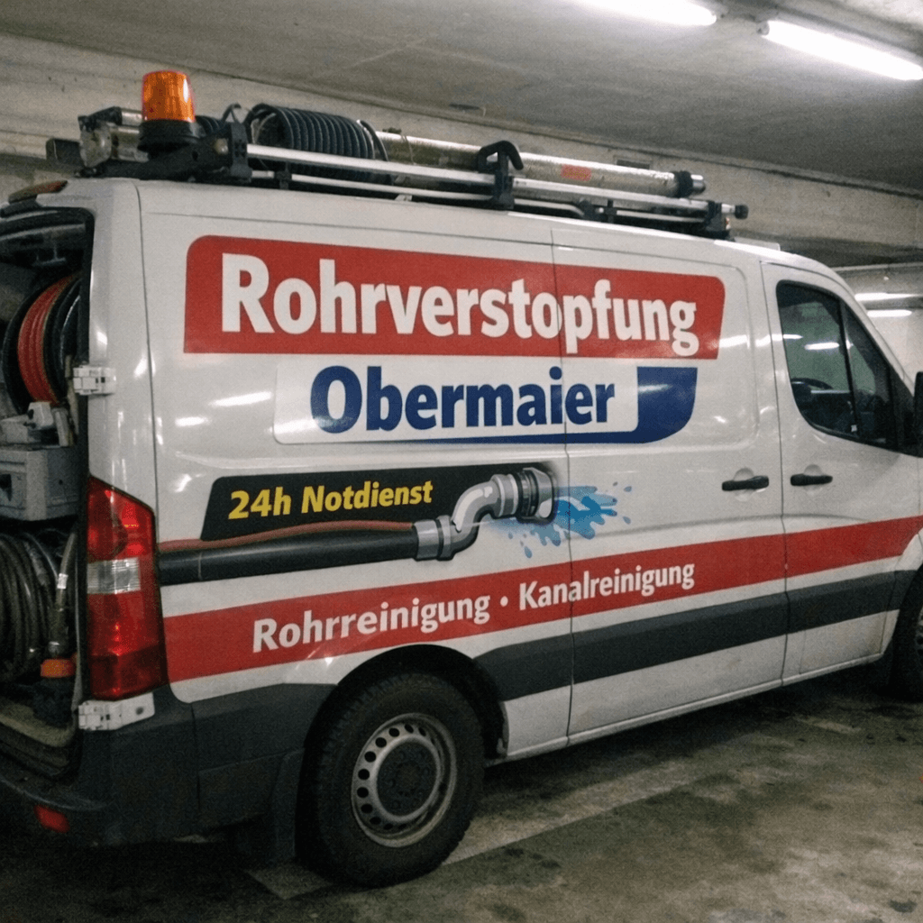 Einsatzfahrzeug bereit für eine akute Rohrverstopfung in der Nachbarschaft